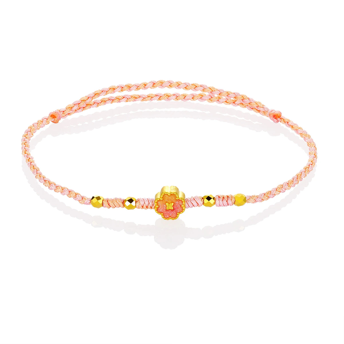 Exquisite design gorgeous braided rope four-leaf clover beaded 24K pure gold micro-hard gold high-end jewelry
