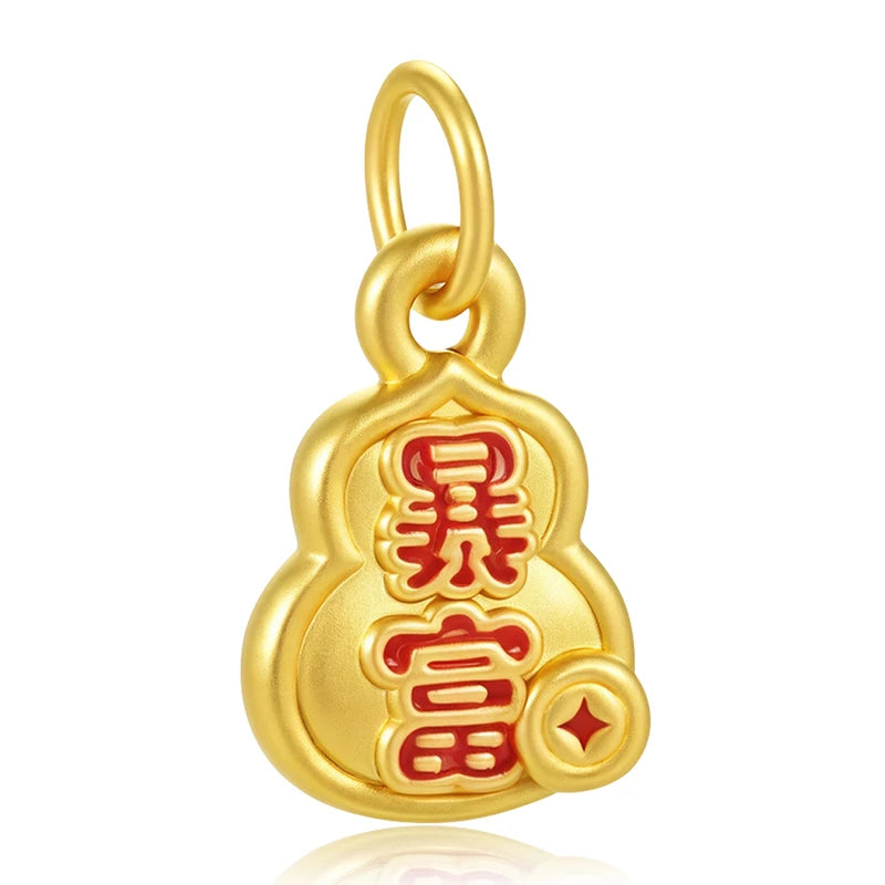 0.55g 5D Yellow Gold Buddhist Style Ethnic Fine Jewelry Get Rich Overnight Pendant with Red Enamel and Charm