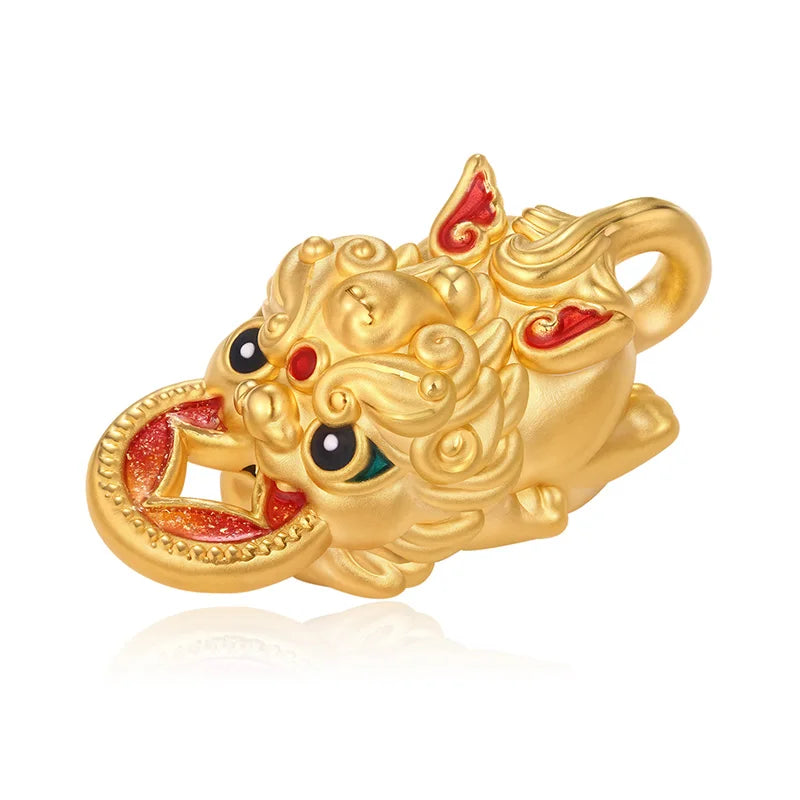 Wholesale 24k pure gold luxury jewelry accessories Chinese Pixiu shape beaded weight 0.9g beaded jewelry accessories components