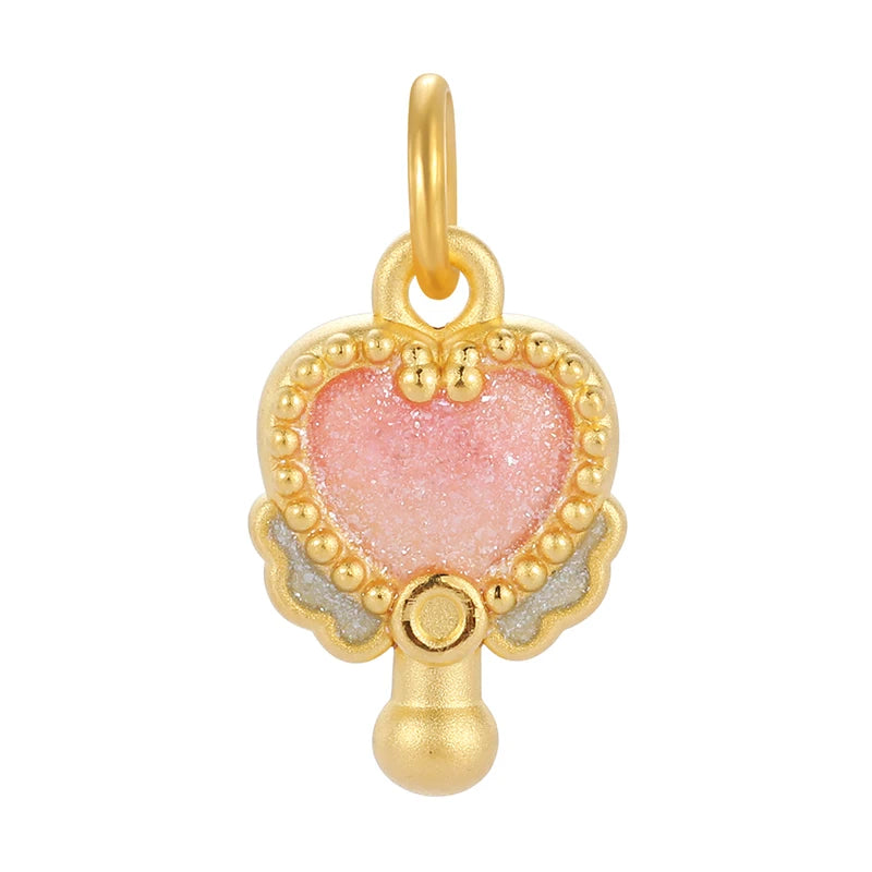 High-End 24K Solid Gold Pendant Necklace Accessory Fluorescent Enamel Craft Cute Style Gold Charm Pendant