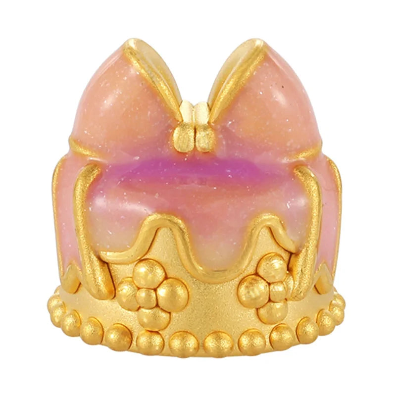 Cake-shaped Classical 24K Solid Gold Bow Beaded Bracelet 3.8mm Aperture Sandblasted Brightening Jelly Enamel Surface Treatment
