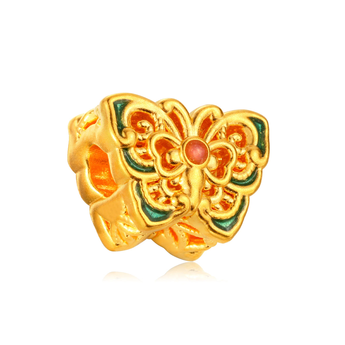 24K Solid Gold Fluttering Blessing Filigree Charm 0.6g