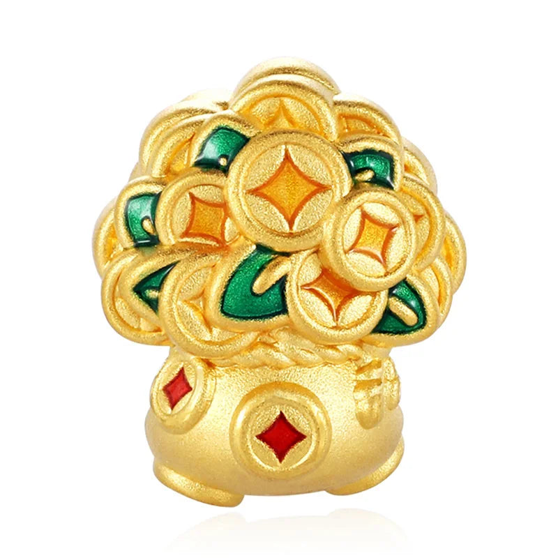 Micro-hard Gold 24K Pure Gold Enamel Craft Cash Cow Shape Bracelet Beaded Jewelry Accessories Classical Style 3.0mm Aperture