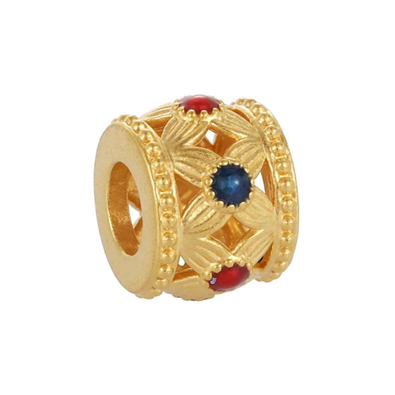Gemstone embellishment Chinese style 24k micro-hard gold hollow filigree bracelet beaded pure gold bracelet beaded