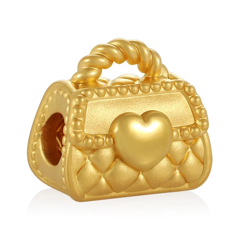 24K Gold Cute Bag Beaded DIY Bracelet Unique Minimalist Jewelry 0.3g
