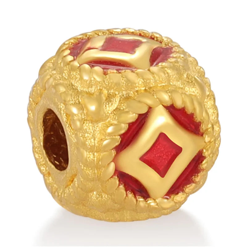 Medium Size High-end Gold Jewelry Chinese Retro Style 24K Pure Gold Micro-hard Gold Sandblasted Enamel Finish Shape Bracelet