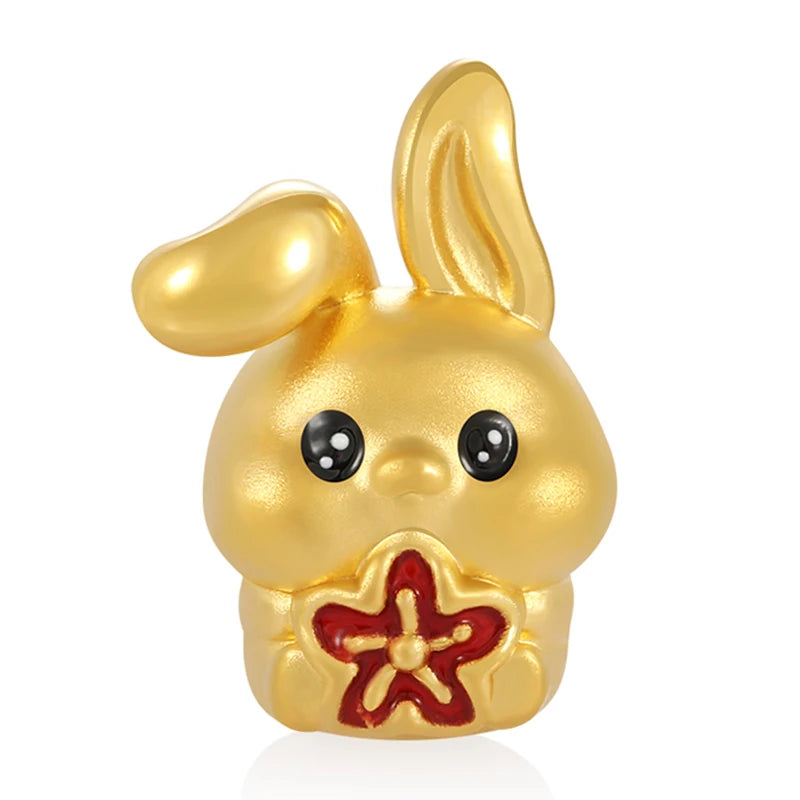 Chinese Zodiac Culture 24K Micro-Hard Gold Flower Rabbit Shape Beaded Bracelet High-End Jewelry Classical Style Sandblasted