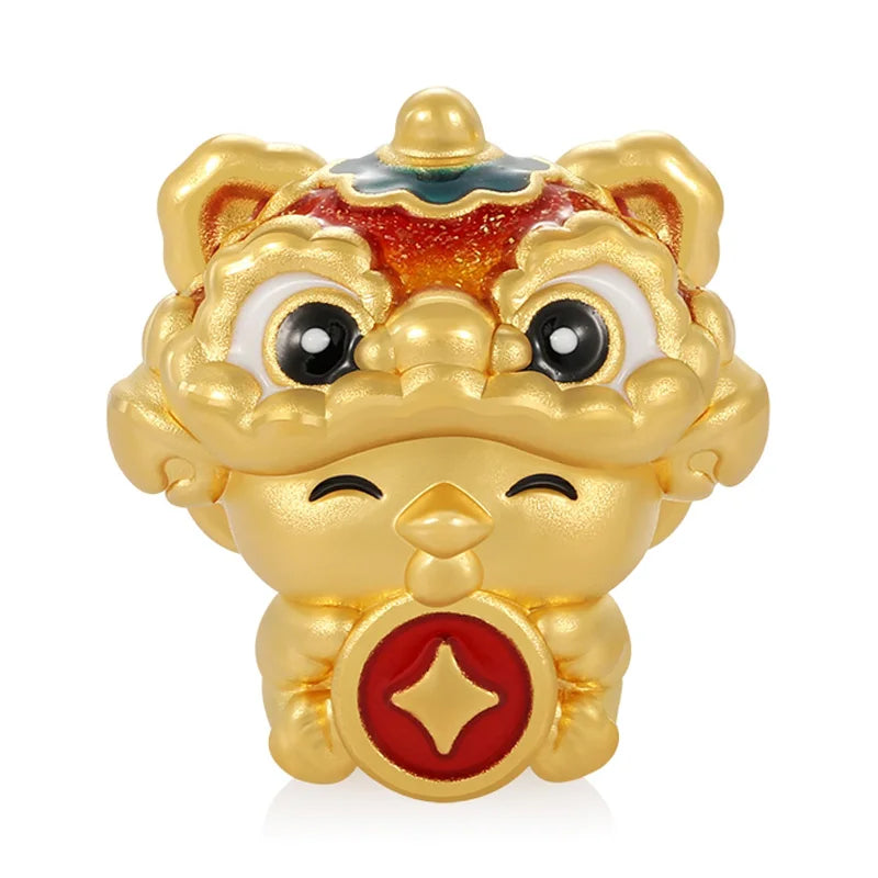Lion awakening design zodiac culture cute style 24k micro-hard gold pure gold chicken-shaped bracelet beaded luxury gold jewelry