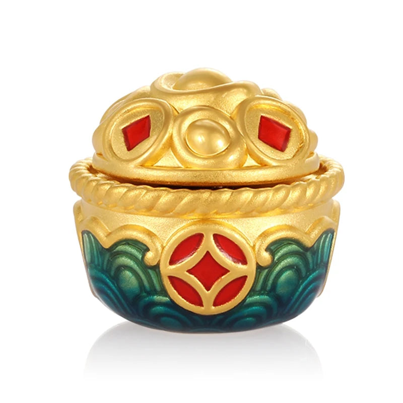 Luxury 24K Solid Gold Fortune Beaded Bracelet with Sandblasted Enamel Finish and 2.4mm Aperture