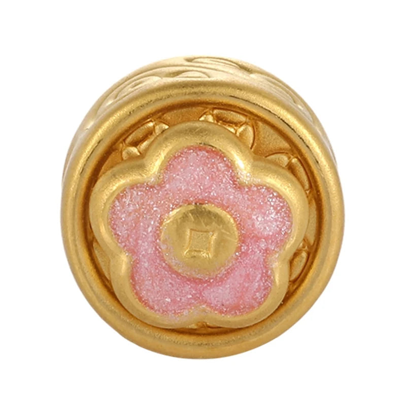 Craft Hard Gold 24K Solid Gold Flower Shape Beaded Bracelet with Pink Gold Enamel 3.0mm Aperture High-End Jewelry Accessories