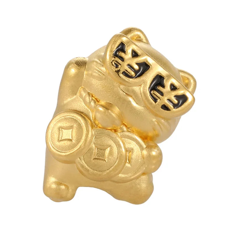 Large size high-end design 24K solid gold micro-hard gold meaning lying and winning worry-free lucky cat shape beaded