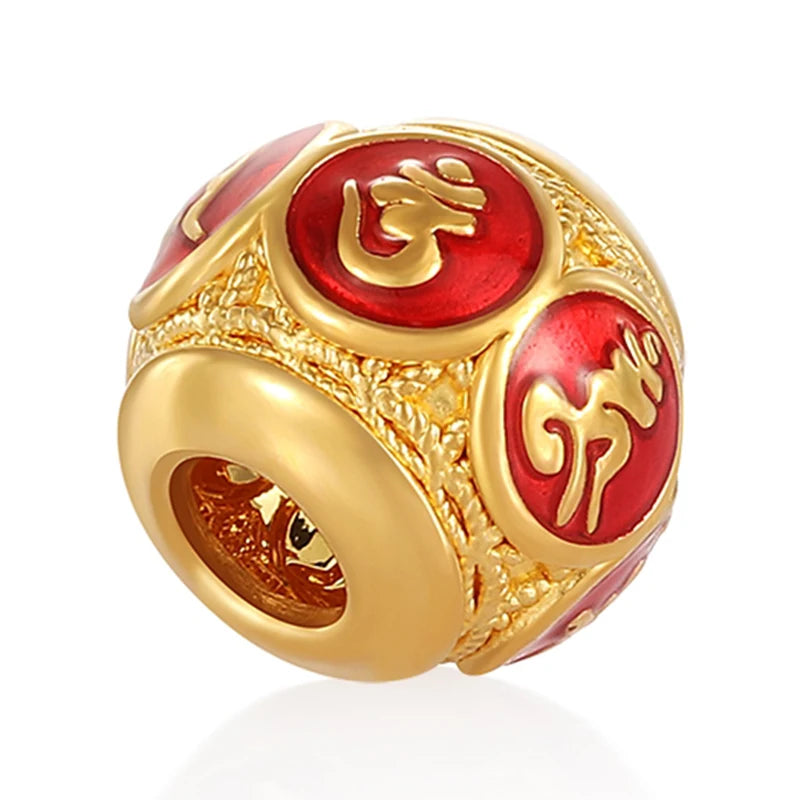 0.35g 5D Pure Gold Charm Enamel Six - Syllable Mantra Lucky Pendant for DIY Bracelets Fine Jewelry Accessories