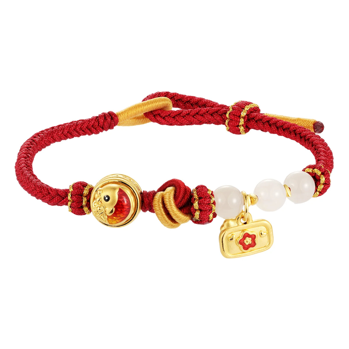 Trendy 24K Solid Gold Charm Bracelet for Women Pearl Peruvian Knotted Cotton Rope String Summer Gift