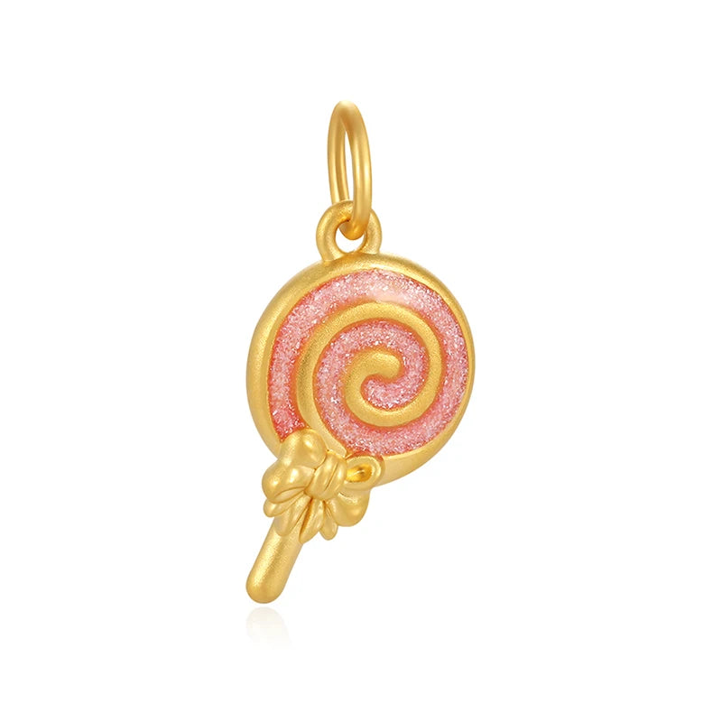 24K Solid Gold Luxury Jewelry Accessories Customizable Cute Pink Lollipop Pendant Fashionable Charm Pendants