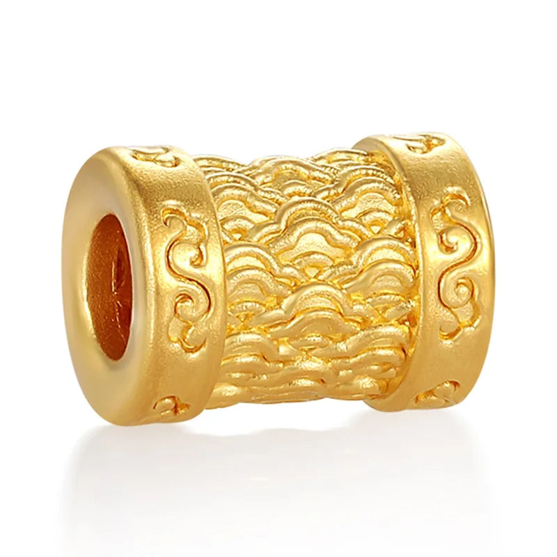 Unique design 24k pure gold hard gold moire good luck cylindrical bracelet beaded high-end gold jewelry