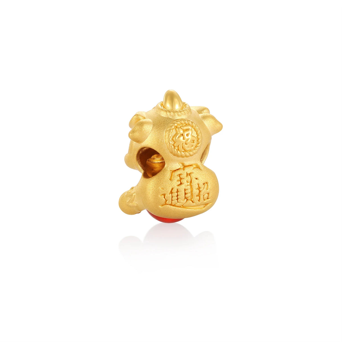 24K Solid Gold Lion Holding Jade Pearl Charm 1.5g