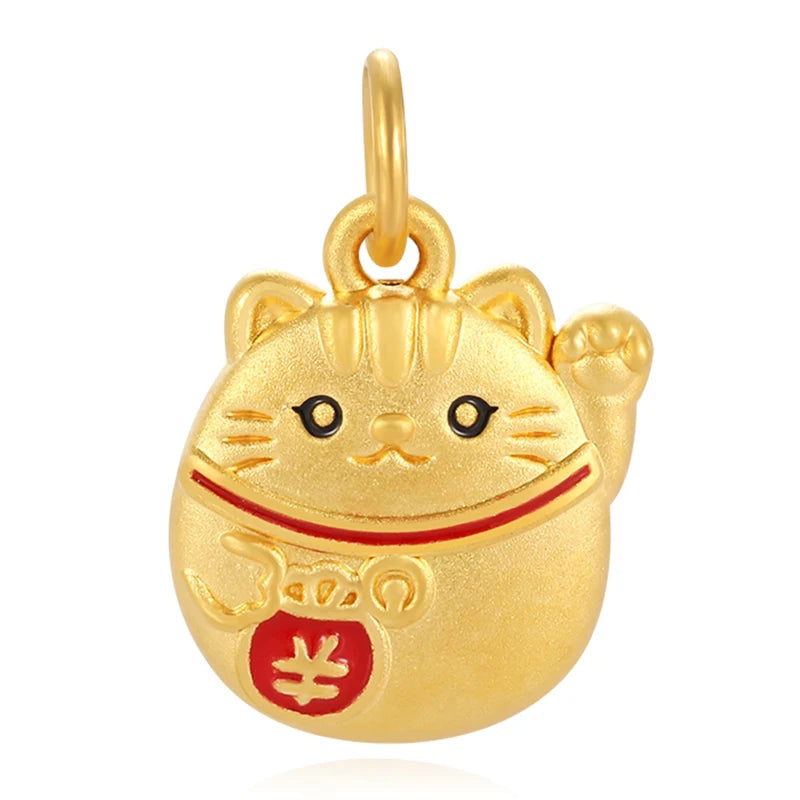 Enamel craft round lucky cat shape pendant Carved in real gold Fashion Jewelry accessories pendant Luxury pendant