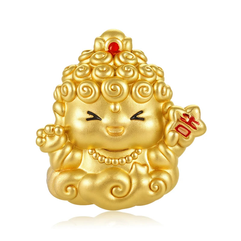 Customizable Luxury Micro-Hard High-End 24K Solid Gold Star Buddha-Shaped Beaded Bracelet Cute