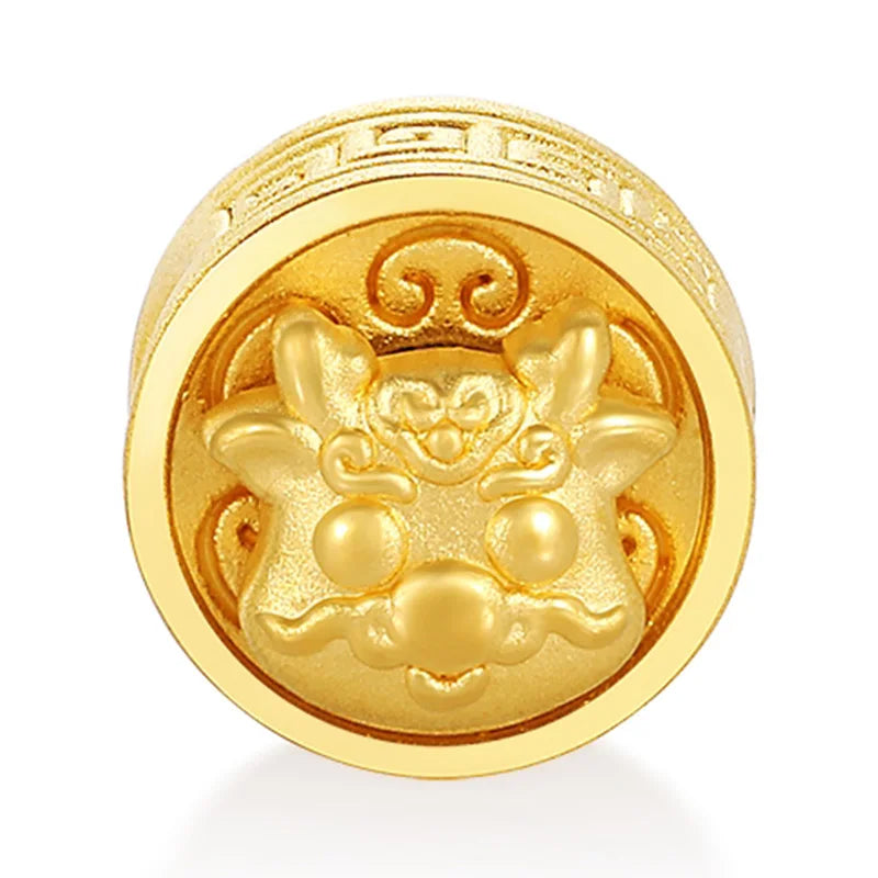 Plain version of 24k pure gold craftsmanship hard gold dragon-shaped rotatable round bracelet beaded
