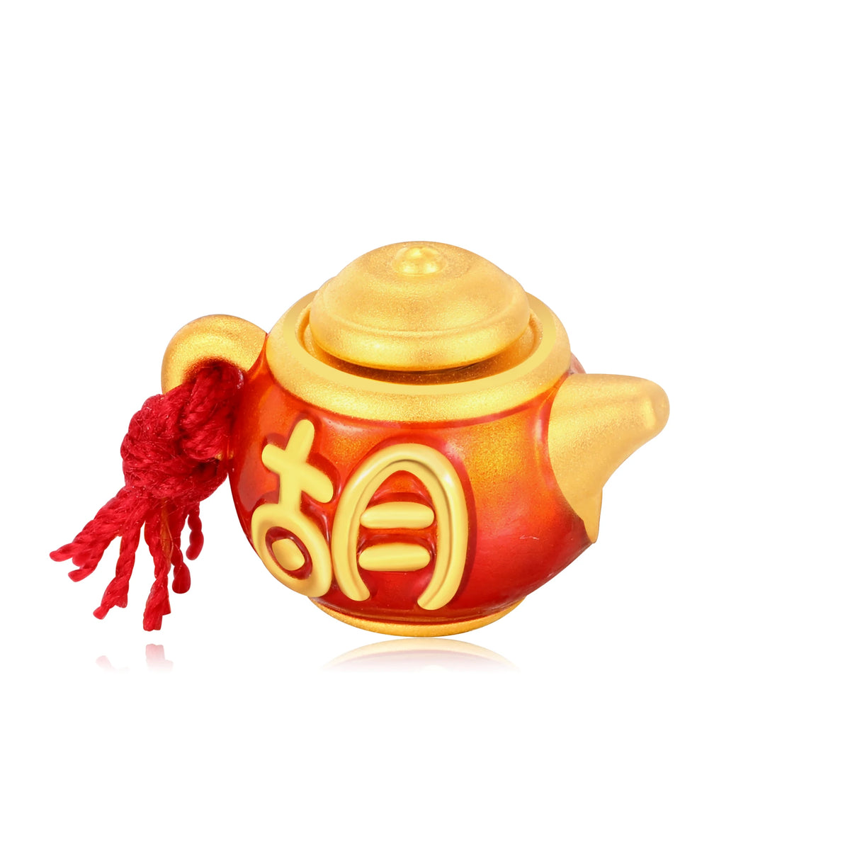 24K Solid Gold Win Every Time Tassel Teapot Charm 0.85g