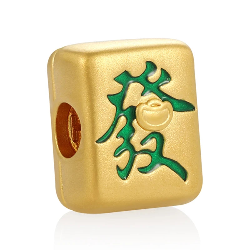 Large size Chinese character design unique gold jewelry micro-hard gold mahjong shape bracelets and beads