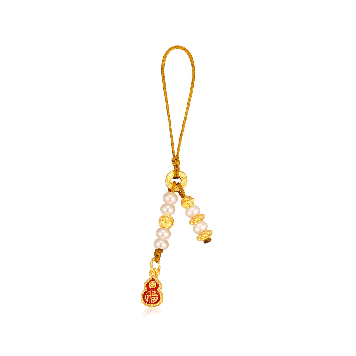 24K Solid Gold Pearl Fu Gourd Tag Pendant Charm 0.75g