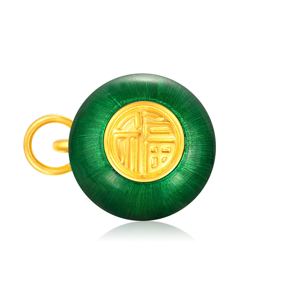 24K Solid Gold Brushed Jade Green Gourd Charm 1.4g