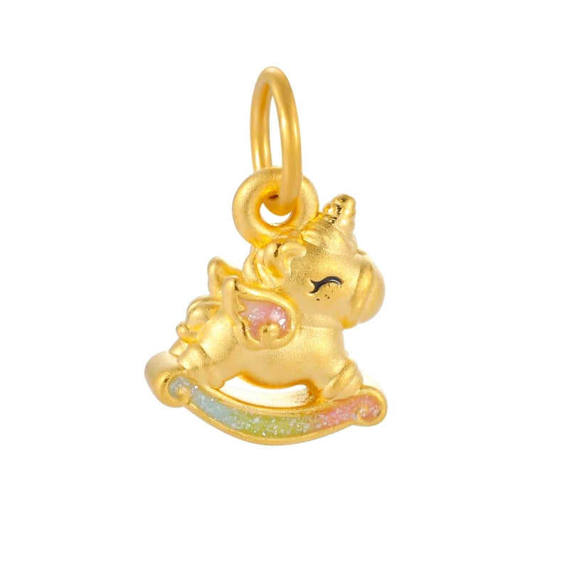 24K solid gold necklace accessories pendant unicorn shape enamel craft pendant daily style high-end pendant