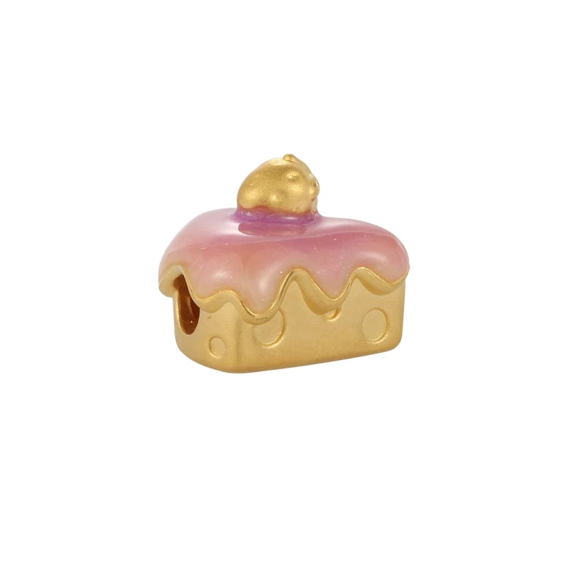Gold pink sweet style cheese shape bracelet accessories beaded 24K solid gold beaded enamel craftsmanship luxury beaded