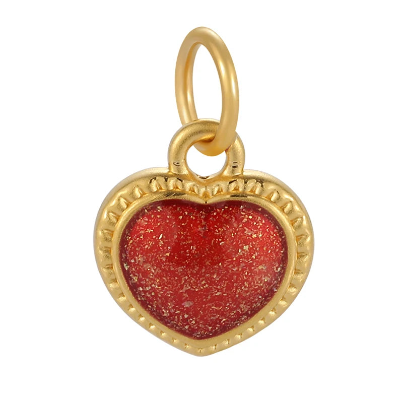 Mini Red Love Heart Shape Charm Pendant Customizable Logo Enamel Craft 24K Solid Gold Necklace Accessories