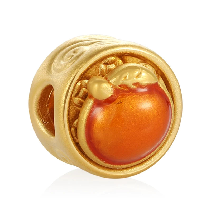 24K Gold Rotatable Orange Beaded Bracelet Minimalist Chinese Wealth Jewelry 0.65g