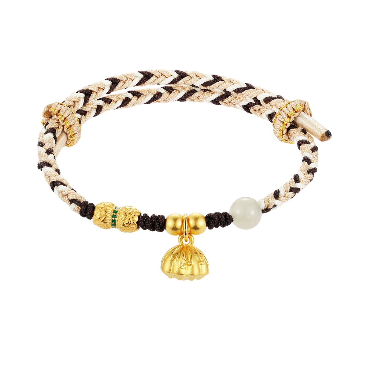 Luxury Women's Fine Charm Bracelet 24K Hard Gold with Rope Ethnic Style Jade Design Custom Color for Anniversary Gift Party