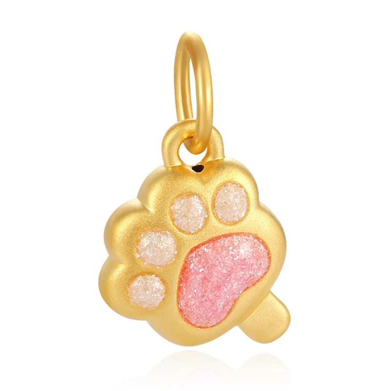Pink Cute Cat Claw Style Beaded High-End 24K Solid Gold 0.5g Luxury Bracelet Accessories for Girls