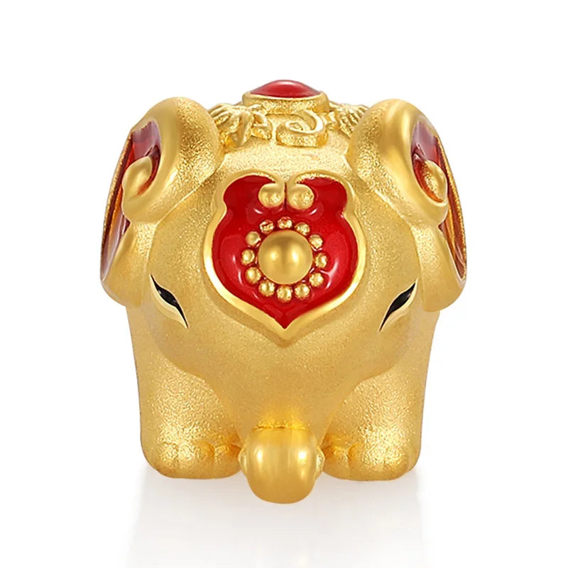 24K Gold Tiny Elephant Beaded Bracelet Cute Chinese Style Jewelry 0.35g