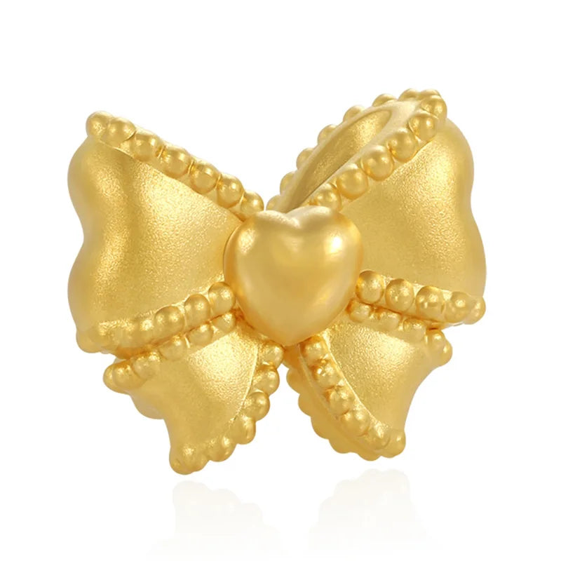 24K Gold Bow Beaded Bracelet Teen Minimalist Jewelry 0.3g