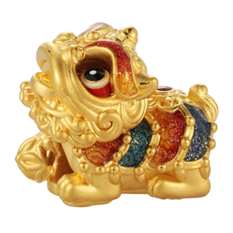 24K Gold Vivid Fortune Lion Beaded DIY Bracelet Auspicious Accessory 2.7g