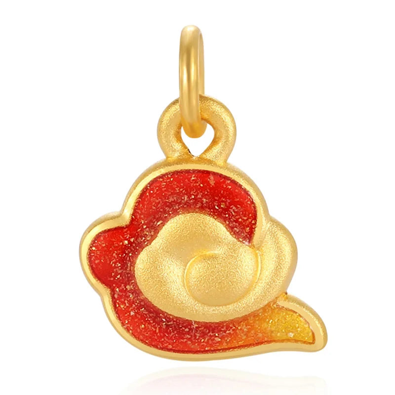 High-end Chinese style 24K micro-hard gold solid gold auspicious cloud shape necklace pendant