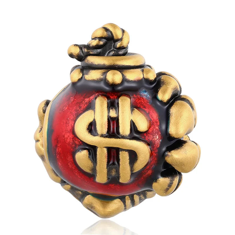 Fashion Design 24k Pure Gold Hard Gold Grenade Shape Beaded Bracelet Classical Style Electric Black-opal Enamel High-end Jewelry
