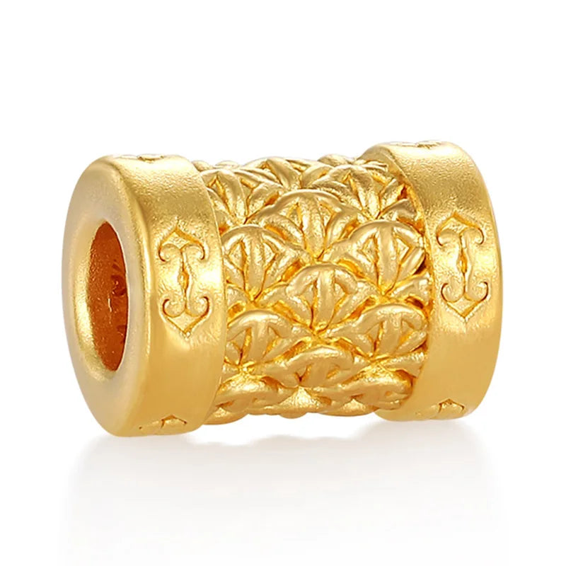 Chinese retro style 24k pure gold hard gold moire pattern good luck cylindrical bracelet beaded high-end gold jewelry