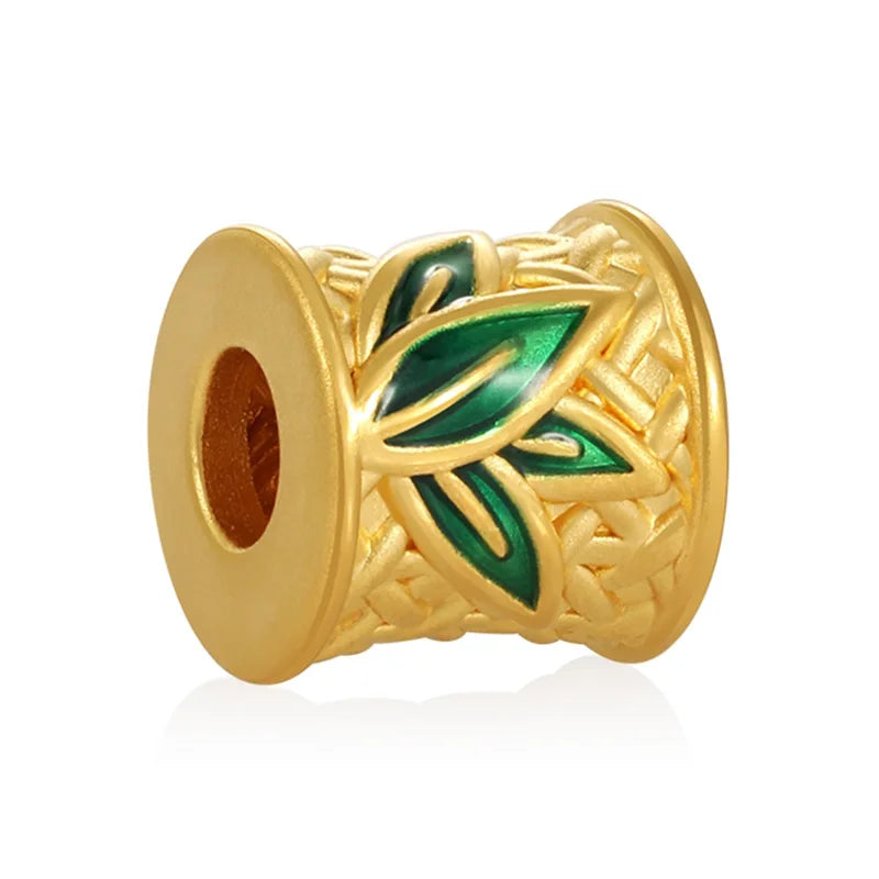 24K Gold Bamboo Beaded DIY Bracelet Retro Chinese Style Jewelry 0.55g