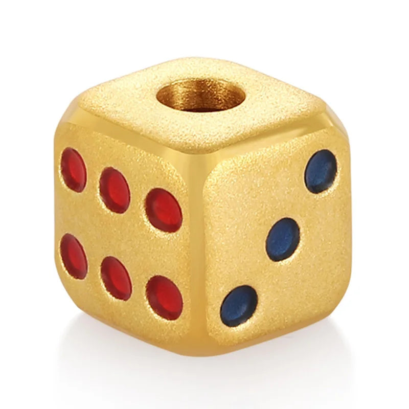 24K Gold Dice Rotatable Charm DIY Bracelet Wealth Auspicious Jewelry Unisex 0.35g