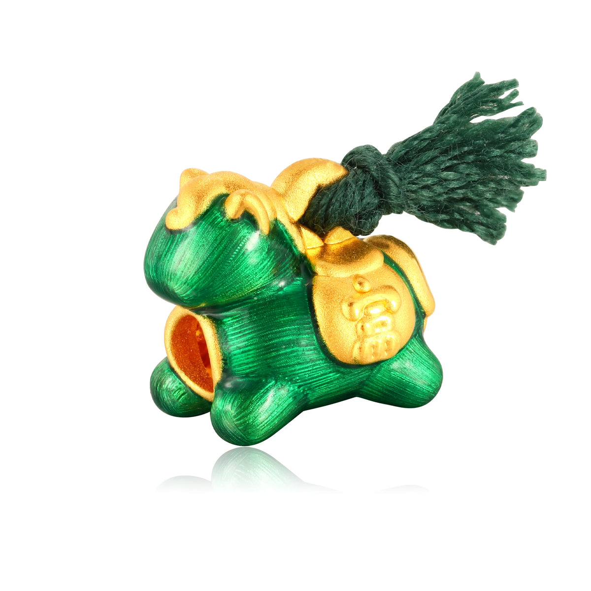 24K Solid Gold Brushed Jade Green Wealth Tassel Little Horse Charm 0.5g