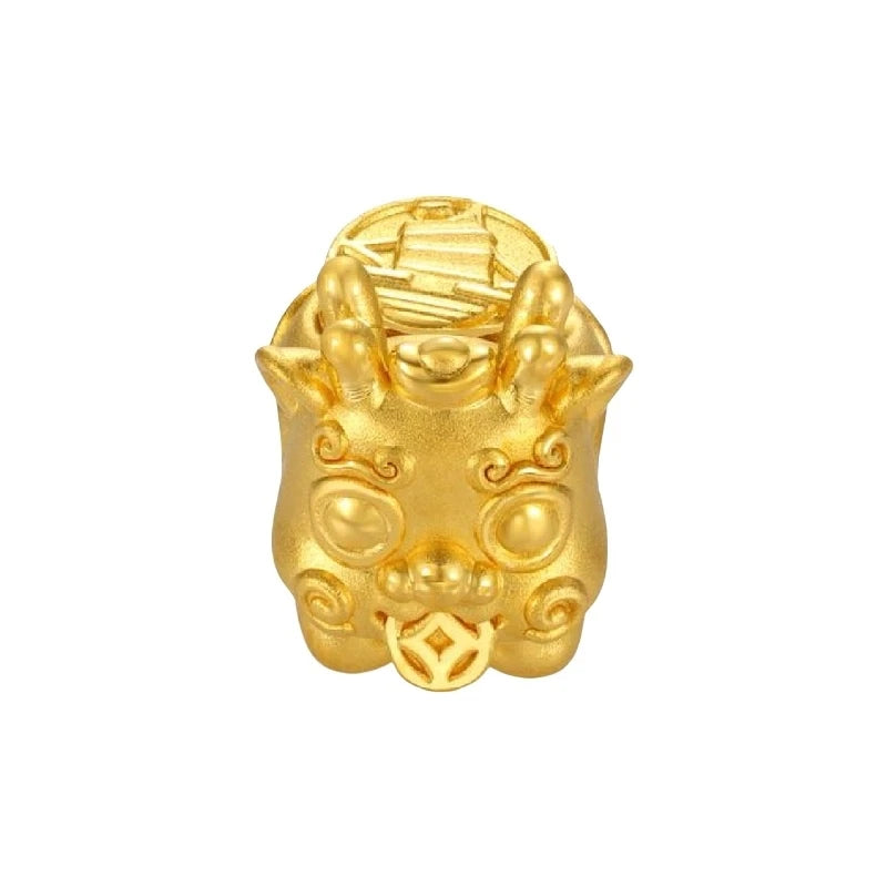 Wholesale High-End 1.4g 24K Solid Gold Beaded Cute Lion 4.0MM Aperture Lucky Jewelry Accessories for Bracelets