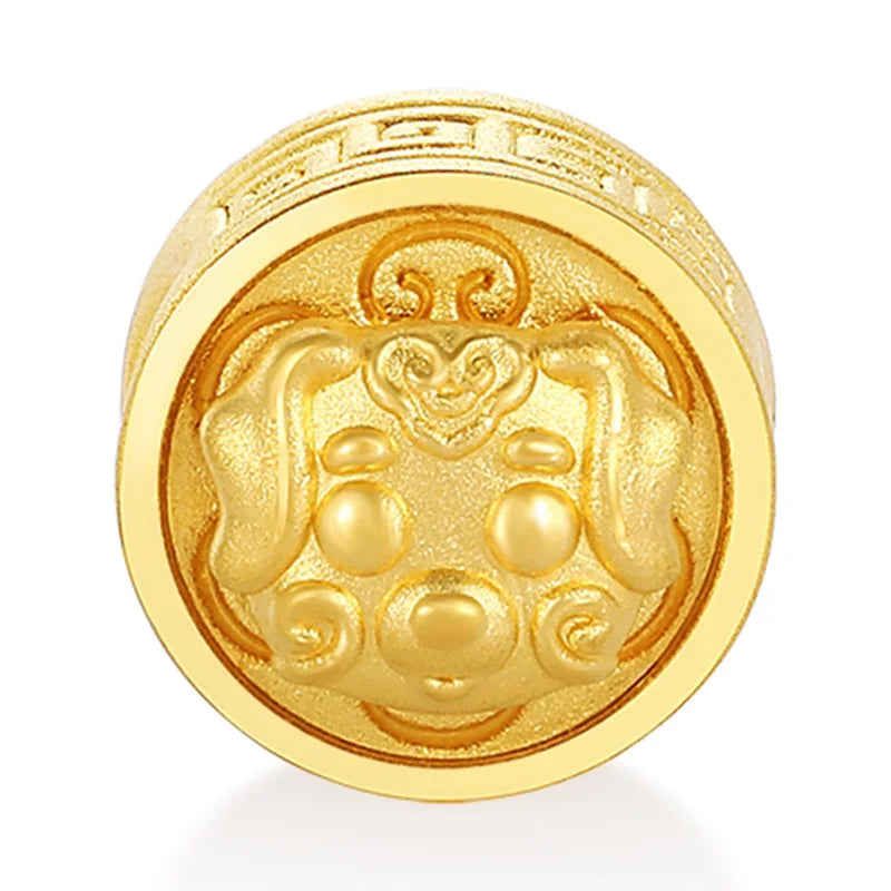Plain version of 24k pure gold craftsmanship hard gold dog shape rotatable round bracelet beaded