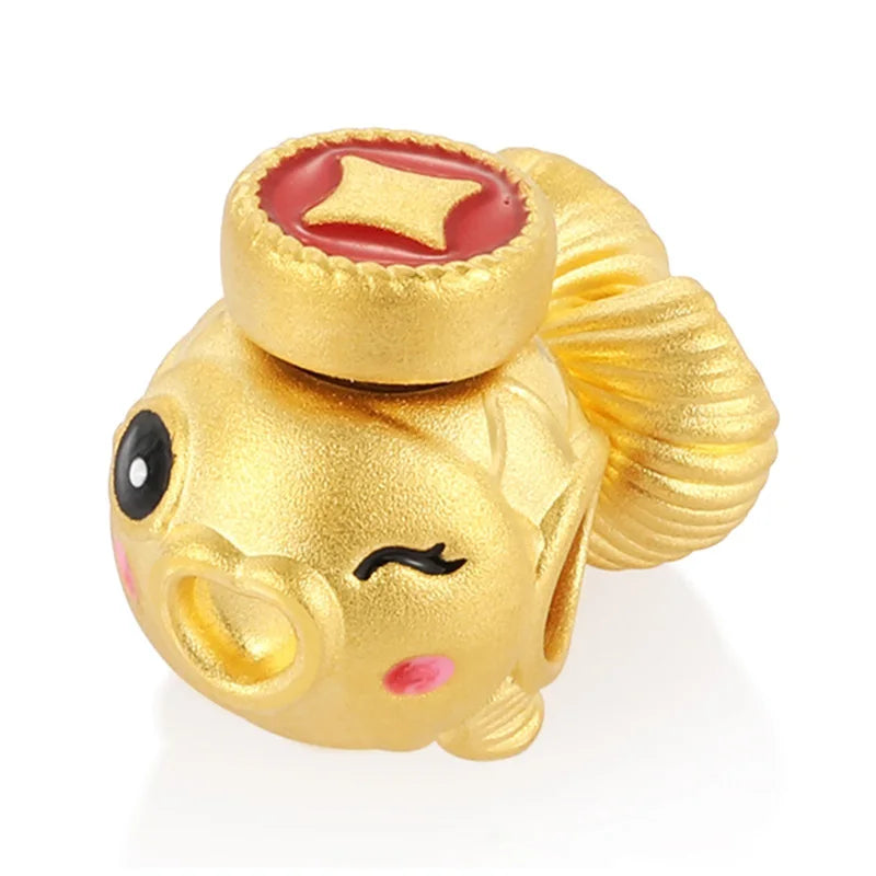 Octopus Shape High-End Luxury Beaded 24K Solid Gold Amulet Children's Carved Real Gold Bracelet Accessories Classical Style