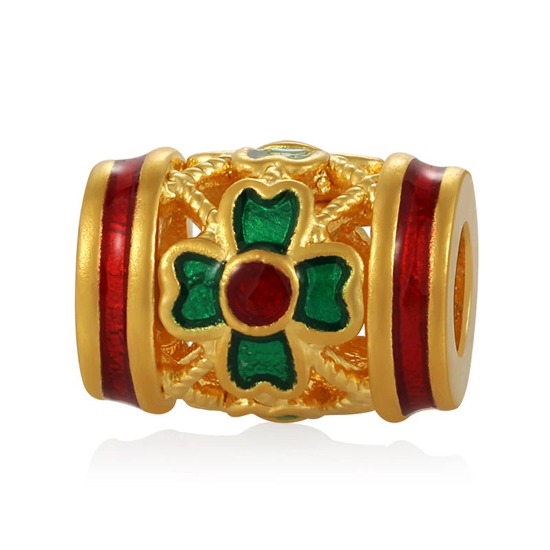 24K Gold Four Leaf Clover Filigree Beaded Bracelet Elegant Auspicious Jewelry 0.45g