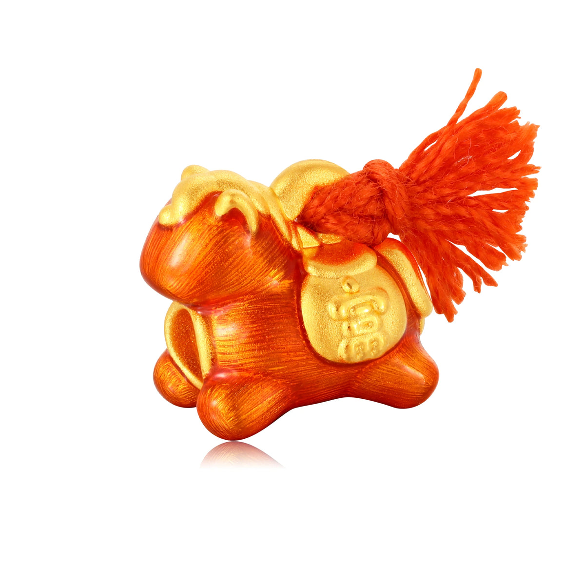 24K Solid Gold Brushed Warm Orange Wealth Tassel Little Horse Charm 0.5g