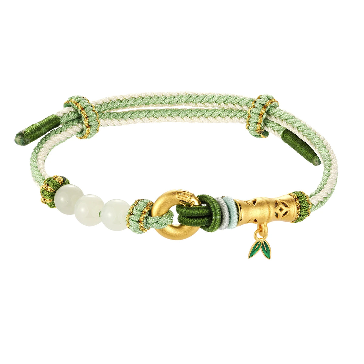 Cyan braided rope micro-hard gold 24K solid gold bamboo appearance beaded bracelet customizable beaded bracelet