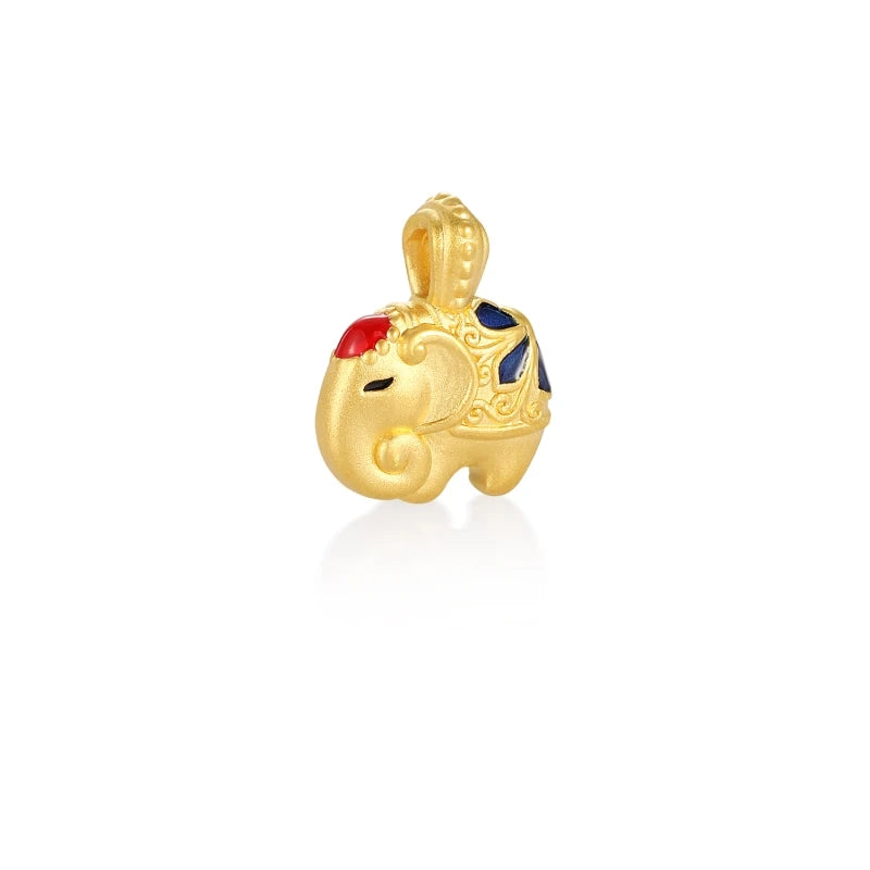 Newly Designed Luxury Baby Elephant Charm Pendant 24K Solid Gold Sandblasted Enamel Craft Cute Style Anniversary Fashion Jewelry