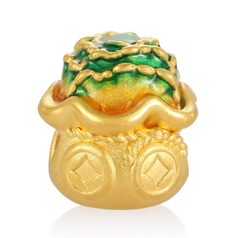 24K Pure Gold Round Beaded Bracelet Classical Style 2.4mm Aperture Sandblasted Enamel Finish High Quality Jewelry 0.4g